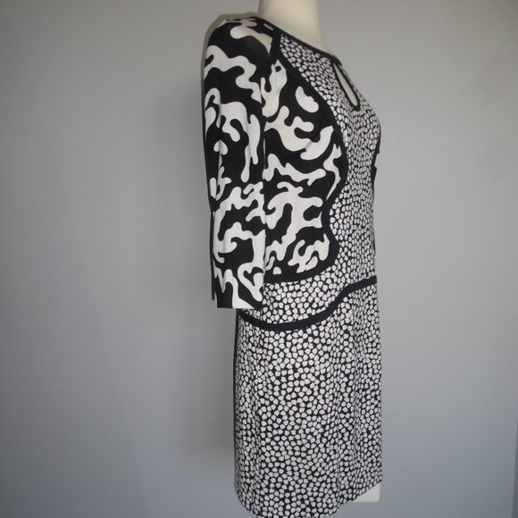Diane von Furstenberg Black White Rose Heart Firebird Mosaic Silk Mini Dress 8 - Picture 5 of 13